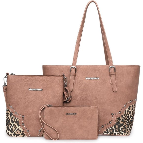 Fashion 3 pcs Handbag Set Leopard Print Tote Large Shoulder Bag Vegan Le… - Picture 10 of 12